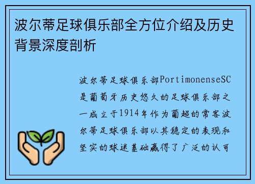 波尔蒂足球俱乐部全方位介绍及历史背景深度剖析